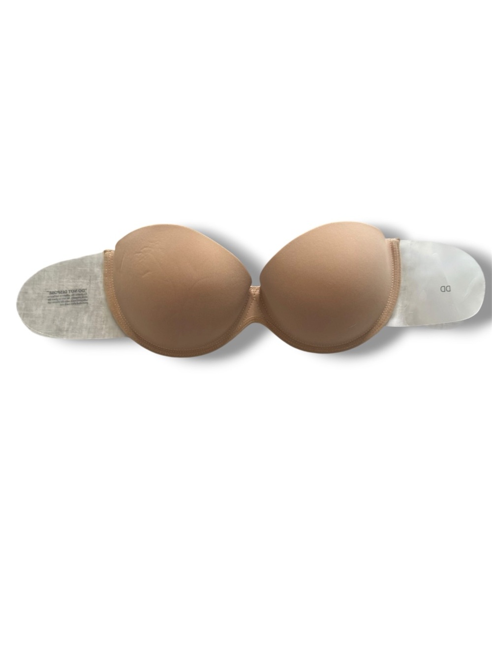 New Nude Backless Strapless Adhesive Sticky Bra Women's Size DD Clear Side Wings